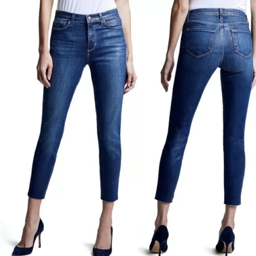L’Agence El Matador Slim Fit High Rise Raw Hem Denim Blue Jeans $265